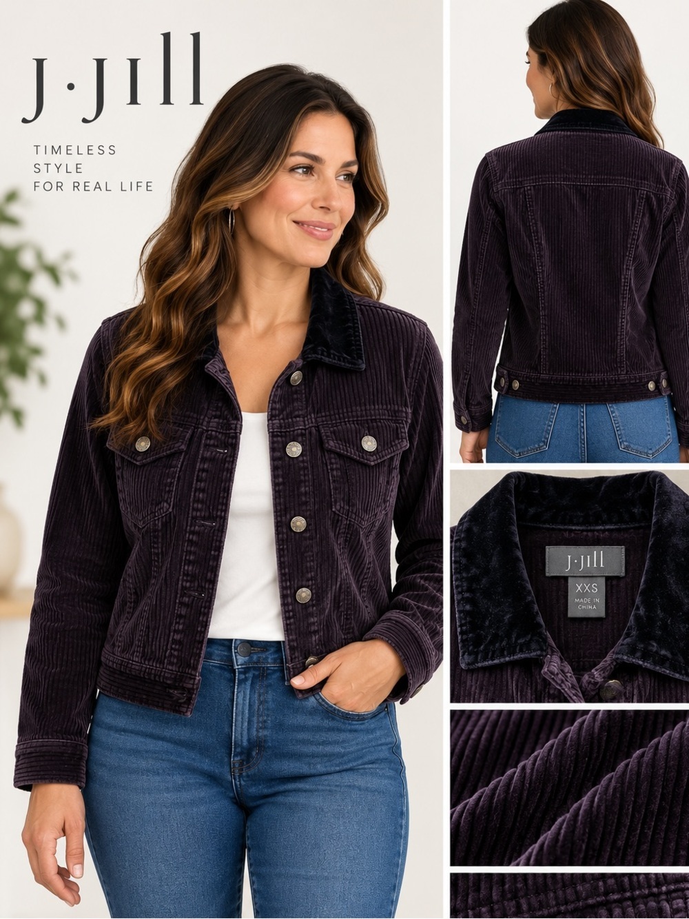 J.jill Black Corduroy Women's Barn Casual Jacket Size XXS.